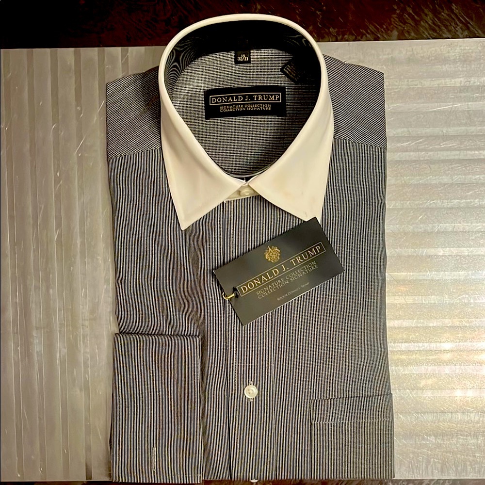 Donald J Trump Gray and White Dress Shirt with Contrasting Collar